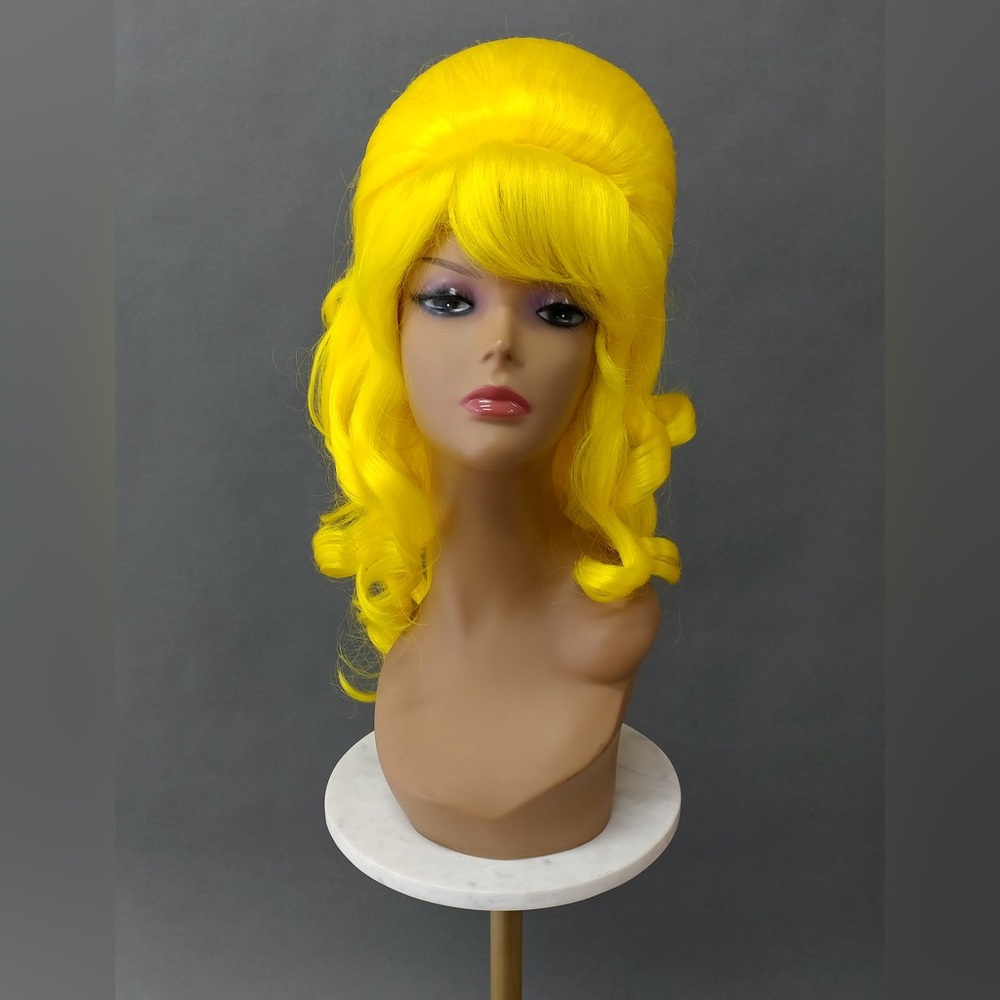 Yellow retro 60s beehive wig